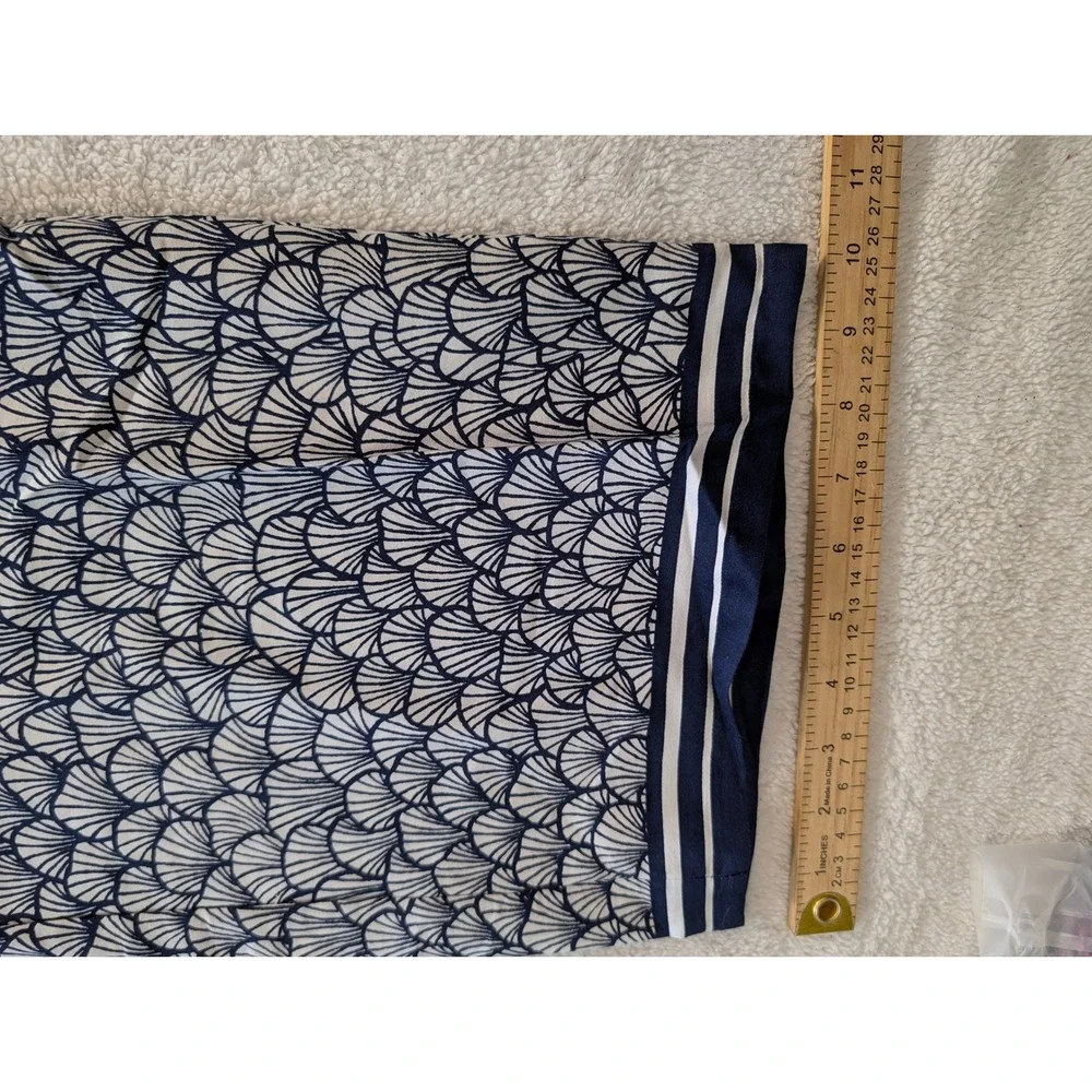 CeCe Womens Wide Leg Pants Navy White Shell Fan Print Elastic Waist XS NWT